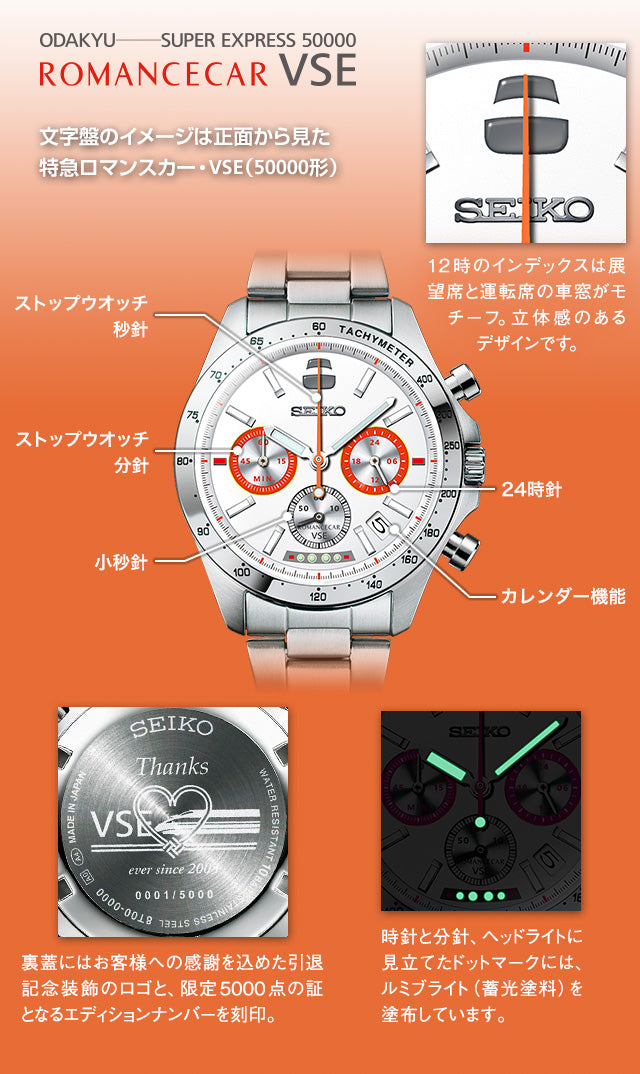 SEIKO 精工 特急 ROMANCECAR VSE ODAKYU SUPER EXPRESS 50000 形 箱根觀光專用特急引退紀念版 日本製手錶 JDM日版